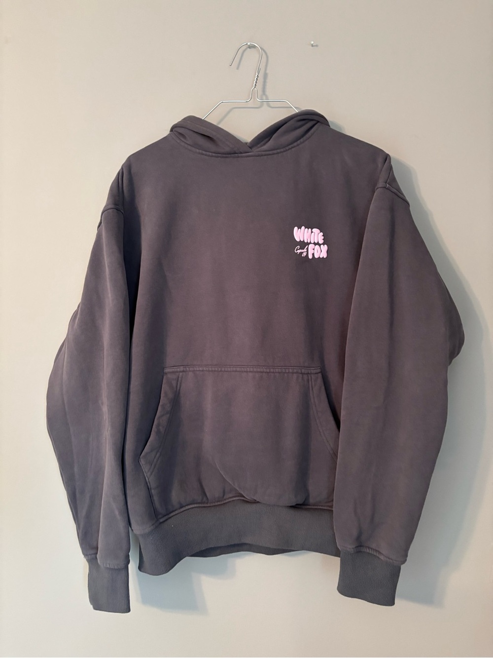 White Fox Boutique Gray Pullover Hoodie with Pink Logo